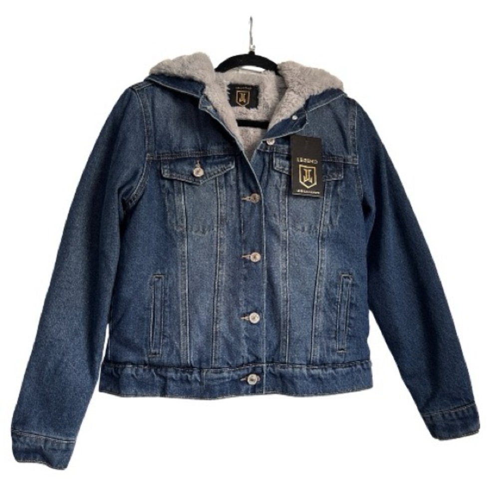 Women’s Blue Denim Fur Lined Jacket with Hood